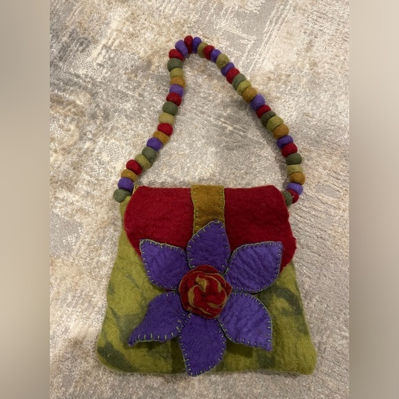 Rising Tide Hand Made Felted Wool Psychedelic Bag HIPPIE Flower Flap BOHO Purse - Picture 1 of 10